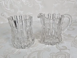 Imperial Glas gebrochene Säule Klarglas Milchkännchen & offener Zucker 4 1/2" hoch LESEN - Bild 1 von 7