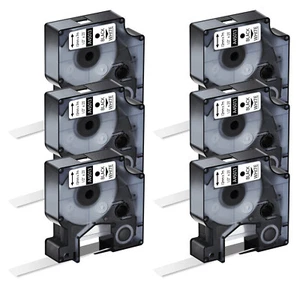 6PK Black on White Label Tape 12mm For DYMO D1 45013 LabelManager 220P S0720530 - Picture 1 of 13