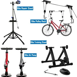 Heavy Duty Floor Stand Bicycle Rack Tyre Air Mini Pump Gauge Bike Pulley Hanger - Picture 1 of 27