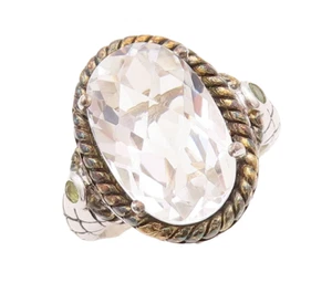 925 Sterling Silver Vintage Ring Oval Cut Topaz Roped Box Carved Sz 7 RG29259 - Picture 1 of 9