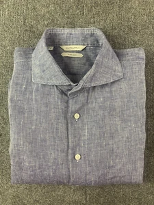 Suitsupply Pure Linen Mens Long Sleeve Button Up Shirt Size 41-16 Blue - Picture 1 of 8