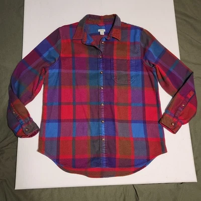 LL Bean органический хлопок синий розовый клетку фланели длинным рукавом рубашка женщин M - Изображение 1 из 4