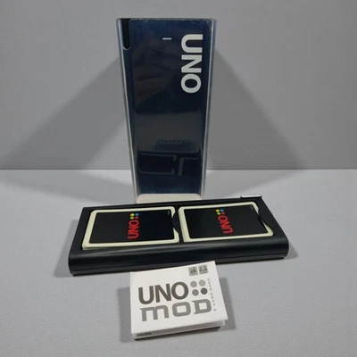 Black UNO MOD 2009 Mattel Playing Card Game Plastic Slide Case Complete Game - Image 1 of 4