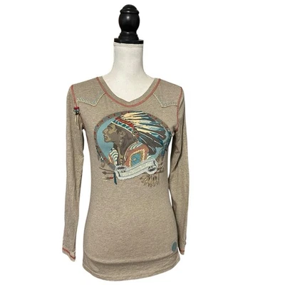 Camiseta Double D Ranch Free Spirit Cuentas Mujer Talla XS Manga Larga Boho Western Foto 1 de 4