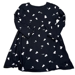 Old Navy Girls Long Sleeve Halloween Ghost Dress Black White Boo Print Size 3T - Picture 1 of 5