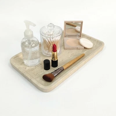 Bandeja de tocador de mármol para mostrador de baño, bandeja decorativa de travertino de 12"x7" para... Foto 1 de 4