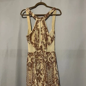 beige maxi dress womens large extra long - Picture 1 of 9