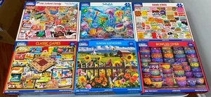 Complete White Mountain Lot Set 6 puzzles 500 pcs Jellyfish Good Vibes Bowled - Picture 1 of 13