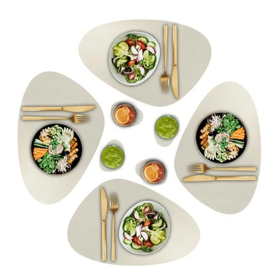 Faux Leather Placemats and Coasters - Set of 4 Round Modern Ivory Table Mats ... - Image 1 of 4