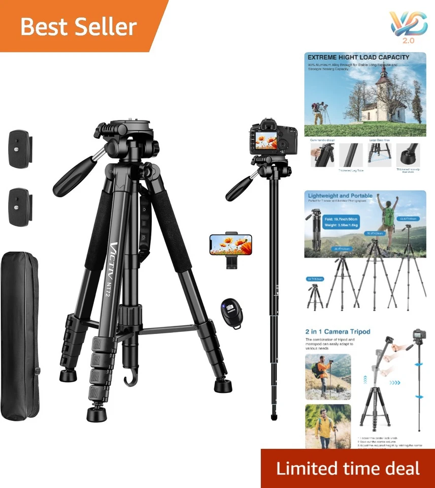 Compact 72" Aluminum Tripod with Remote - Ideal for DSLR & Video Capture - Image 1 of 4