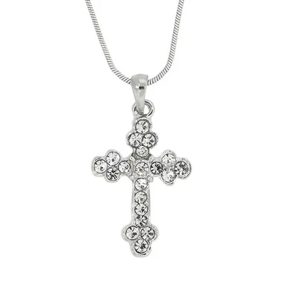 Impresionante Colgante Cruz 30x20 mm con Cristales Blancos y Cadena Serpiente 16" Foto 1 de 2