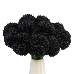 Artificial Ball Chrysanthemums Flowers 12PCS Artificial Black Silk Flowers Fa... - Picture 1 of 7