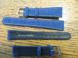 Lotto 3 cinturini per orologi NOS LeJour retro in pelle denim poco meno di 0,75" - Foto 1 di 1