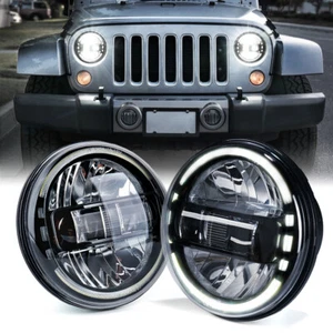 Xprite 7" Black LED Headlights w/ Halo DRL for 1997-2018 Jeep Wrangler JK CJ TJ - Picture 1 of 7