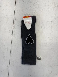 Zubii Gray Black Fuzzy Heart Print Crew Socks Kids Size 6 - Picture 1 of 3