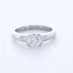 1.0CT NATURAL DIAMOND D/VS2 ROUND CUT PLATINUM HELF-BEZEL CLASSIC SOLITAIRE RING - Picture 1 of 7