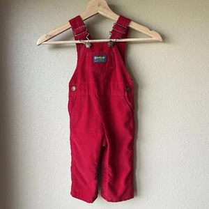 Vintage OshKosh B’gosh Vestbak Bibs Baby 18M Youth Red 80s Corduroy Overalls USA - Picture 1 of 12