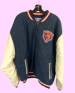 Champion Chicago Bears XL Varsity Jacket Navy/Beige Quilted Lining - Picture 1 of 7