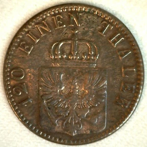 1867 A German States Prussia Copper 3 Pfennig Coin Extra Fine Circ Wilhelm I - Picture 1 of 2