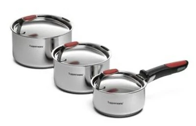 TUPPERWARE SET 3 casseruolae compact cookoware acciaio inox ( 16-18-20 cm) - Immagine 1 di 2