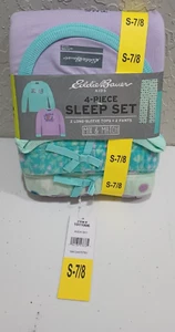 Girls Size S(7/8) Eddie Bauer 4-Piece Sleep Set Long Sleeve Pajamas Tops & Pants - Picture 1 of 4