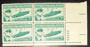 US 3¢ stamp SC #1091 International Naval Review MNH 1957 with plate block. - Picture 1 of 1