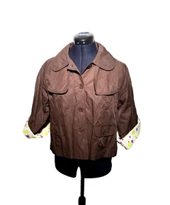Freesoul Jacket Women Brown Pea Coat Lined Bell Rolled up Sleeves Italy Size S - Picture 1 of 17