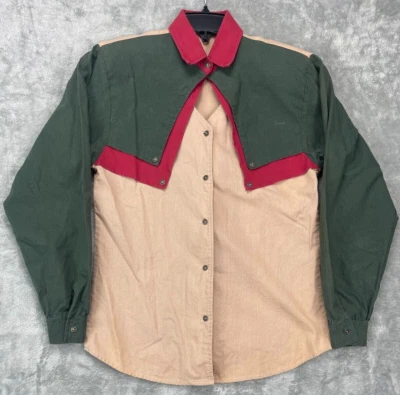 Camisa Brushpopper Feminina Vintage Roper Pequena Bege Vermelho Verde Colorblock Western - Imagem 1 de 4