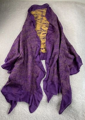 Bufanda danesa de seda pura hecha a mano única en su clase Escandinavia púrpura amarillo Foto 1 de 4