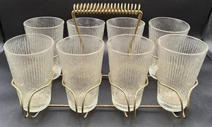 8 vasos de corteza de árbol Jeanette Finlandia vintage en soporte de carrito de metal MCM - Imagen 1 de 7