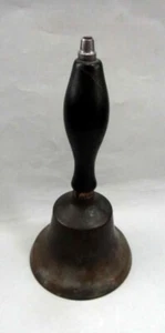 antique SCHOOL DESK BRASS HAND BELL w/WOOD HANDLE ~ original primitive - Picture 1 of 9