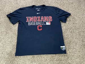 Cleveland Indians Shirt Medium Blue Mens Nike Dri Fit Swoosh Logo Short Sleeve - Picture 1 of 6