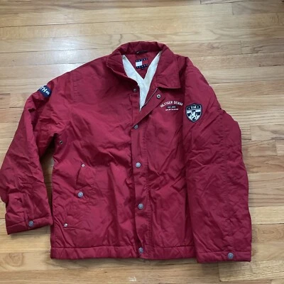 Tommy Jeans Hilfiger Denim Red Jacket Embroidered  vintage - Size  Large Read - Image 1 of 4