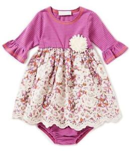 BONNIE JEAN BABY Girls' 12M Violet Stripe & Lace Dress NWT $50