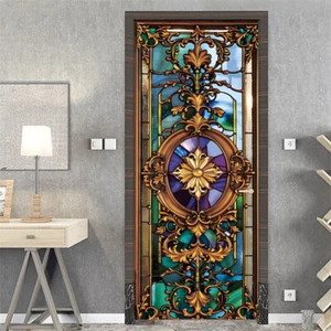 3D Simulation Stained Glass Self Adhesive Door Murals Wall Sticker Decals - Picture 1 of 12