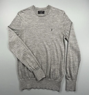 AllSaints Men’s Jumper 100% Merino Wool Medium Grey Ramskull Crew Neck Knit Top - Image 1 of 4