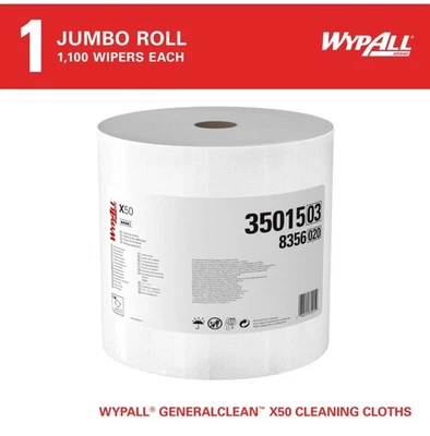 Wypall X50 Disposable Cloths 35015 Strong for Extended Use Jumbo Roll White