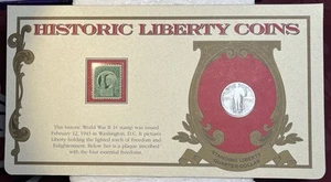 1929 Silver Standing Liberty 25 centavos cuarto con sello de 1 centavo 1943 de la Segunda Guerra Mundial en tarjeta - Imagen 1 de 13