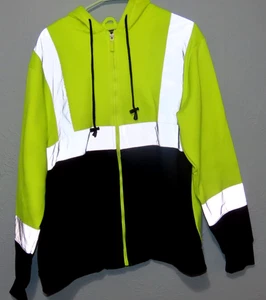 AQ High Visibility Reflective Yellow Black Full Zip Hoodie Men's M Polyester - Picture 1 of 7