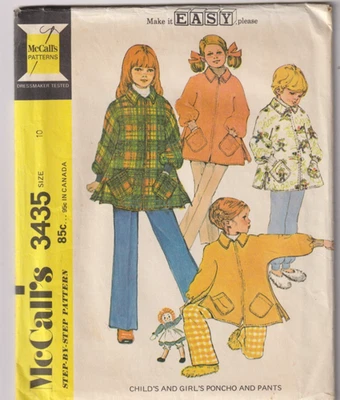 3435 McCALLS c.1972 - PONCHO Jacket & PANTS - GIRLS Sz 10 - Image 1 of 2
