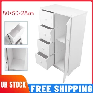 Bathroom Floor Storage Cabinet w/ 4 Drawers 1 Door Cupboard White Multi Tier New - Picture 1 of 15