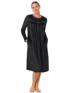 NEW NWT Black Sz Medium Soft Stretchy Velour Lounge Night Gown Side Pockets ARIA - Picture 1 of 3