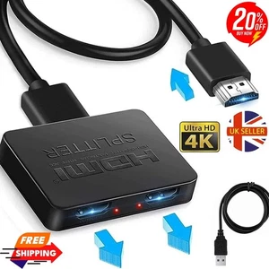 HDMI Splitter 1 Input 2 Output 4K HD Dual Output Adapter Cable 1 In 2 Out UHD - Picture 1 of 20