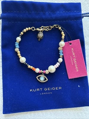 Kurt Geiger LondonBoho Evil Eye Charm Pearl Strand Line Bracelet Multi Color New - Image 1 of 4