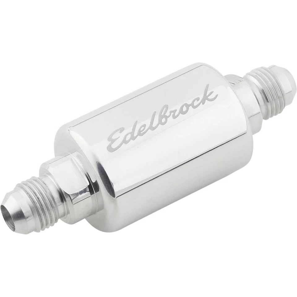 Filtro de combustível em linha Edelbrock 8129, polido, alumínio - Imagem 1 de 4