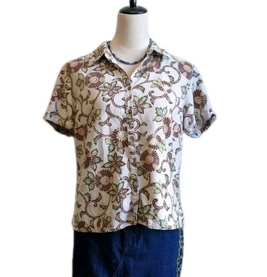 Blusa floral vintage años 90 Sag Harbor mezcla de lino abotonada pequeña boho  Foto 1 de 4