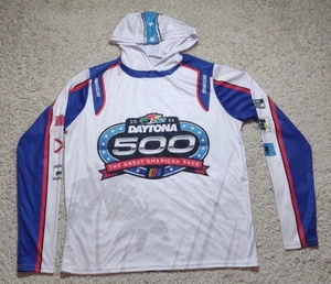 Nascar Hooded Long Sleeve Shirt Men's L Daytona 500 White Red Blue Lightweight - Picture 1 of 11