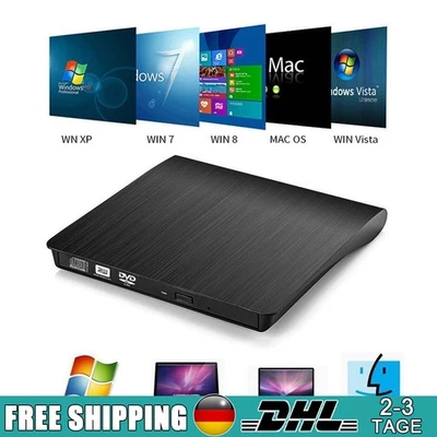Externes CD/DVD Laufwerk USB 3.0 Brenner Player für PC Laptop Windows 11 10 Mac - Bild 1 von 4