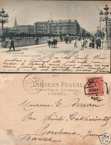ANTIGUA POSTAL SAN SEBASTIAN PUENTE SANTA CATALINA HAUSER MENET POSTCARD CC00780 - Imagen 1 de 1
