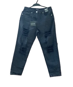 Pantalones de mezclilla parisinos para mujer negros carbón boyfriend talla 12 relajados desgastados - Imagen 1 de 24